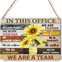 Inspirational Summer Sunflower Signs Wall Decor Teamwork Quotes Sunflower Rustic in This Office We are Friends,We are a Team Wood Plaque Wooden Hanging Sign Decoration for Home Office Door 8 x 10