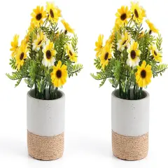Artificial Flowers, Sunflower with Cement Pot Artificial Daisies Bouquet Fake Plant Bonsai for Home Office Wedding Decoration, Table Centerpieces Arrangement, Bathroom Shelf Decor, Yellow Daisy