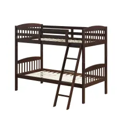 Wood Bunk Bed Twin with Inclined Ladder, Convertible, Safe and Space-Saving Brown