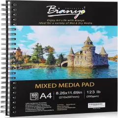 Sketchbook, A4 (8.26" X 11.69"), 60 Sheets/Each, 123 LB/200 GSM, Pack of 1 Pad, Spiral-Bound Pad, Ideal for Wet & Dry Media Like Art Marker, Watercolor, Acrylic, Pastel, Pencil