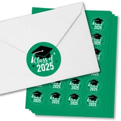 Big Dot of Happiness Class of 2025 Green Grad Party Envelope Seal Stickers, Round Circle Stickers to Seal Cards, Graduation Envelope Seals - 120 Count