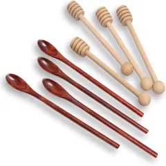 6.3Inch Wooden Honey Dipper Sticks: Long Handle Coffee Stirring Spoons - Honey Comb Sticks - Honey Wand for Honey Jar Dispense Drizzle Honey Wedding Party Favors
