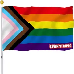 Progress Pride LGBTQ Flag 3x5 Outdoor Sewn Stripes- All Inlcusive Progressive Rainbow Nylon Flags for Bisexual LGBTQ Non Binary Lesbian Gay Transgender Prides Proculsexual
