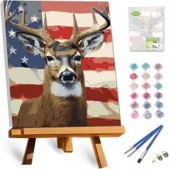 Framed Paint by Numbers Kit for Adults, American Deer Paint by Numbers with Frame,Deer Paint by Number Framed Canvas for Adults Animals (12x16Inch, Without Easel)