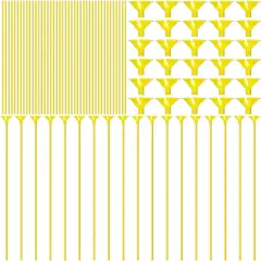 50 Pieces Plastic Balloon Sticks 13 inch Reusable Balloon Holder and Cup for Birthday Graduation Prom Wedding Anniversary Party Decoration Supplies (Yellow)