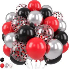 Red Black Silver Balloons, Red and Black Balloons Black Red Silver Balloon, Black Red Confetti Balloon for for Super Spider Hero Man Theme Birthday Baby Shower Wedding Race Car Party Decorations