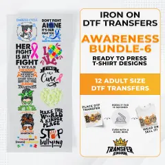 Iron on DTF Transfer Awareness Month Bundle 6 - 12 Best Seller T-shirt Designs Ready To Press