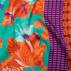 1 Yard Orange Dark Mint Purple Silk Charmeuse Print Floral Abstract Stripes Made in Italy Width 53"