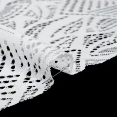 1 Yard Ivory Raschel Lace Fabric Geometry Leaves Organic Edge Sheer Nylon Lightweight 50 Inch Width