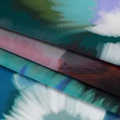 1 Yard Silk Charmeuse Painted Burst Print Italian Made Teal, Pink & Blue 53 Inches Width