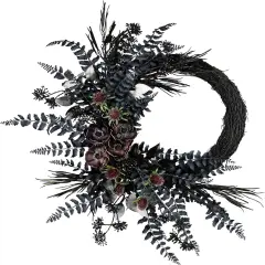 18inch Artificial Deep Purple Fern Sakura Halloween Half Wreath
