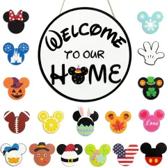 19Pcs Cute Mouse Interchangeable Seasonal Welcome Door Sign for Front Door Decor
