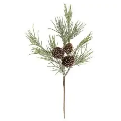 Small Glittered Pine Pick with Snowy Pinecones for Winter Decor 12 Inch