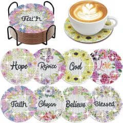 8 Pcs Flower Diamond Art Coasters with Holder DIY Bible Verse Diamond Painting Kits for Beginners Adults Craft Supplies Gift