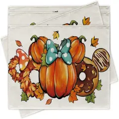 Set of 4 Autumn Pumpkin Wreath Doughnut Placemats - 12 x 18 Inch