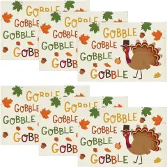Set of 6 Turkey Gobble Thanksgiving Placemats - 12x18 Inch (Beige)