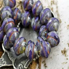 *12* 10x12mm Purple Opaline Picasso Saturn Beads