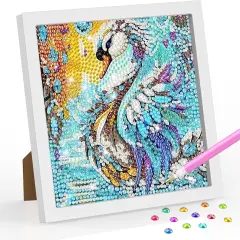 Swan Diamond Art Kit for Adults with Frame Art and Crafts for Adults Ages 6-8 -10-12 Easy to DIY Diamond Art for Adults and Adult Beginners Home Wall Decoration 7.1x7.1inch