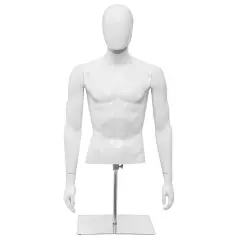 Bright White Male Mannequin with Adjustable Iron Base and Rotatable Head