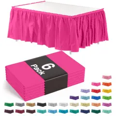 Ruffle Disposable Table Skirt 14 Ft Long Pleated Table Skirts with Adhesive Strip &ndash; Fits 6ft+ Rectangle or Round Tables &ndash; Ideal for Birthday Parties, Gender Reveal, Baby Showers & Event Decorations 6 pack by Exquisite Hot Pink