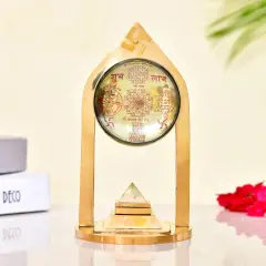 Vastu Pillar Pyramid and Shri Yantra with Magnifying Glass 3 Layer Shree Yantra Wish Pyramid for Good Luck Home Office Decor - Perfect for Meditation Spaces (8 x 4 Inch)