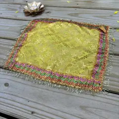 Cloth Pooja Mat Aasan Om Kalash Print Cloth for God Goddess Idol Puja Asan Mandir Temple Home Decor Base Chowki Asana Indian Festival Diwali Decoration Housewarming Gift Mata Ki Chunri