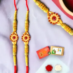 2CT Rakhi for Brother Bhaiya Bhabhi Traditional Handmade Designer Rakhi Set Roli Chawal, Greeting Card Rakshabandhan Rakhi Bracelet Hemper Gift Thread Bracelet