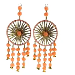 Ring Wall Hanging Woollen Stuffed Rajasthani Traditional Handicraft Set of 2 Wall Art Hanging Wind Chime Decorative Showpiece Diwali Gift Latkan for Home Office Decor Orange