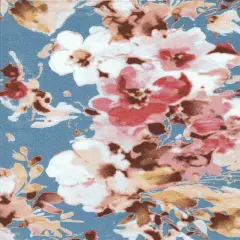 1 Yard Rayon Challis Floral Print Woven Fabric Soft Drapey Decor Use 52/54" Width DENIM LT