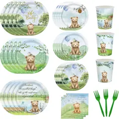 150pcs Bear Baby Shower Table Decorations Plates Napkins