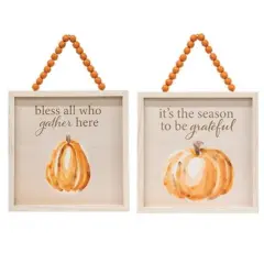 Autumn Beaded Signs with Pumpkin Graphic and Seasonal Text for Home Decor 2 Asstd. Bless All