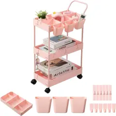 Slim Storage Cart, 3 Tier Narrow Rolling Cart on Wheels Bathroom Organizer
