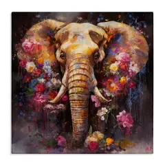 Stupell Industries Flower Swathed Elephant Canvas Wall Art Design by Marta Wiley