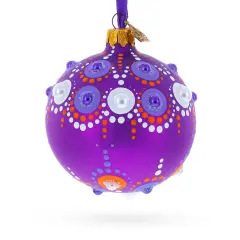 Purple Majesty with Silver Accents Geometric Glass Ball Christmas Ornament 3.25 Inches