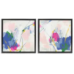 Stupell Industries Pink Blue Pop Abstract2 pc Framed Floater Canvas Wall Art Set Design by June Erica Vess