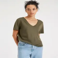 BELLA + CANVAS&reg; Women Relaxed Jersey V Neck Short Sleeve T-Shirt Military green