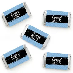 Big Dot of Happiness 2025 Light Blue Graduation Party - Mini Candy Bar Wrapper Stickers - Small Favors - 40 Count