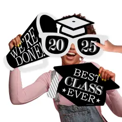 Big Dot of Happiness Graduation Cheers - Grad Cap, Megaphone, and Sunglasses Decorations - 2025 Graduation Party Large Photo Props - 3 Pc