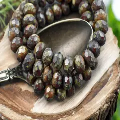 *25* 6x8mm Blended Red & Orange Opaline Picasso Fire Polished Rondelle Beads