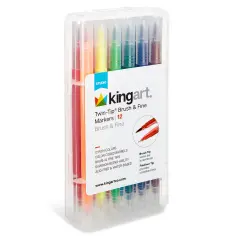 KINGART&reg; Twin-Tip&trade; Brush & Fine Markers, Set of 12 Unique Colors