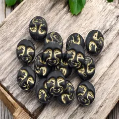 *15* 13mm Gold Washed Matte Jet Black Moon Face Coin Beads