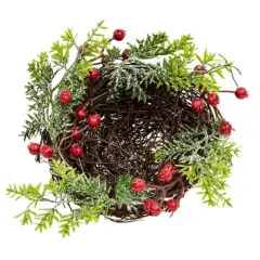 Snowy Pine & Red Berry Bird Nest