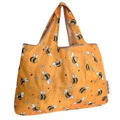 Wrapables Large Foldable Tote Nylon Reusable Grocery Bags, Yellow Bees