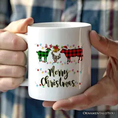 Farm Animal Buffalo Plaid Christmas Mug, Farmhouse Gift