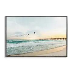 Stupell Industries Birds at Beach Pier Framed Giclee Wall Art Design by Sisi and Seb