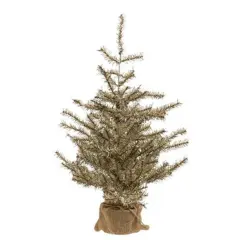 Antiqued Silver Tinsel Tree With Burlap Base 2ft