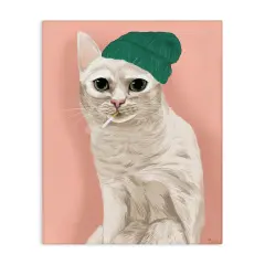 Stupell Industries Hipster Cat with Beanie Canvas Wall Art Design by Tara Royle