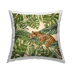 Botanical Leopard on Branch Outdoor Printed Pillow Design by Janet Tava, 18 x 7 x 18