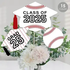 Big Dot of Happiness Grad Baseball - 2025 Graduation Party Centerpiece Sticks - Table Toppers - Set of 15