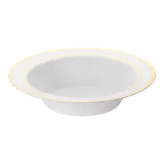 White with Gold Edge Rim Round Disposable Plastic Dessert Bowls - 5 oz. (120 Bowls)